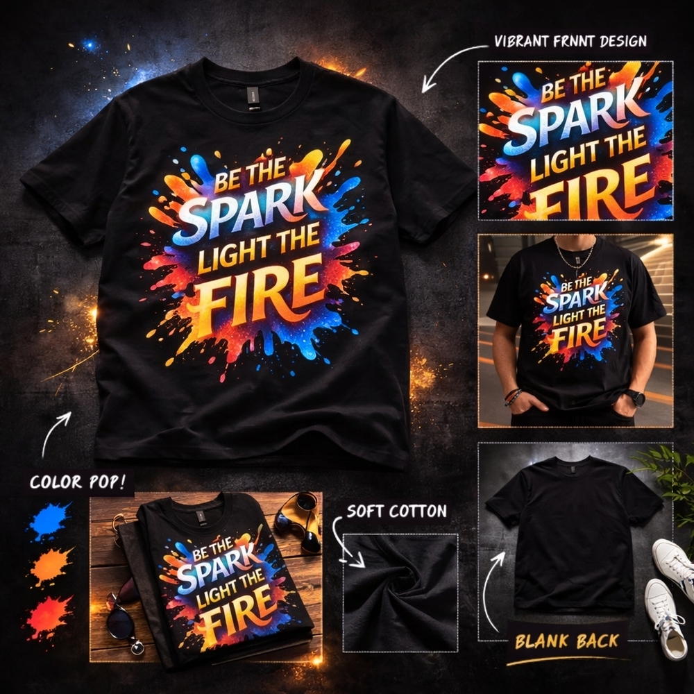 Be the Spark Light the Fire – Bold Motivational Graphic Tee | Black Unisex Shirt
